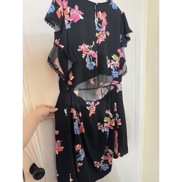 A New Day Floral Ruffle Sleeve Dress plus 2x pom pom dark floral contrast church - Picture 3 of 7